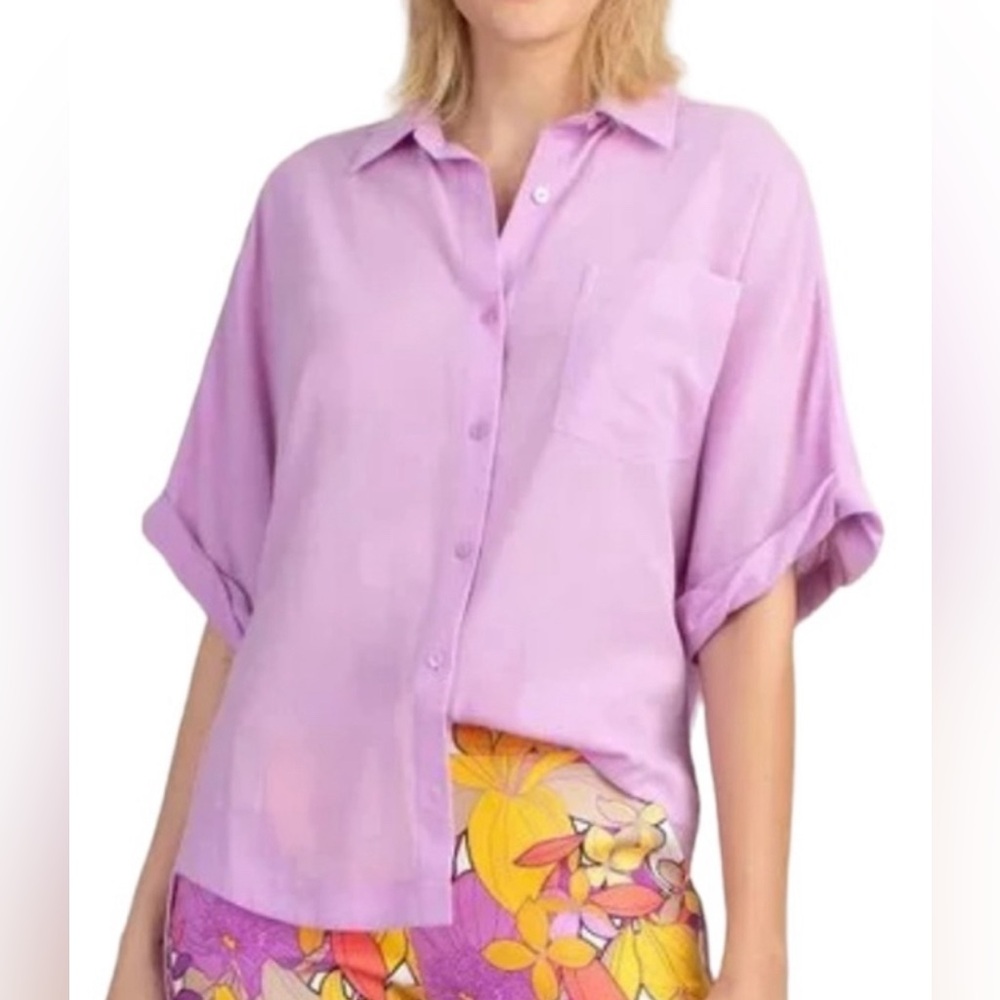 Trina Turk Hawaii Short Roll Sleeve Shirt Size XXL 16 18 20 Snapdragon Purple